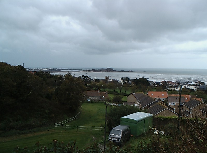 View from the top of Mon Cochon looking at Elizibeth Castle